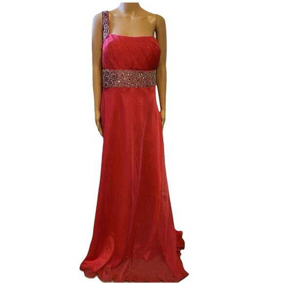 New PARTYTIME Sequined Evening Gown Maxi Dress Formal Wedding Party Light Red 22 - Picture 1 of 12